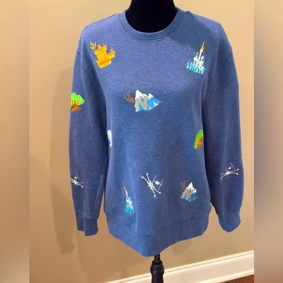 Walt Disney World Blue Multicolored Embroidered Icons
Sweatshirt Unisex Size S - Picture 1 of 9